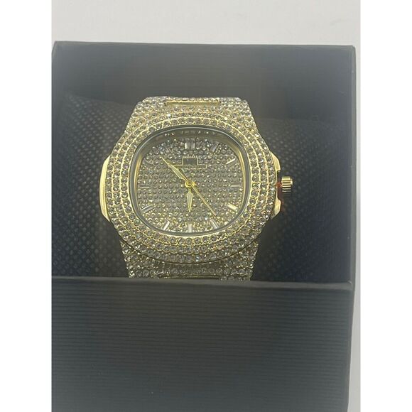 Iced Out Swarovski Crystal Montres Men's Luxury Watch - Picture 5 of 7